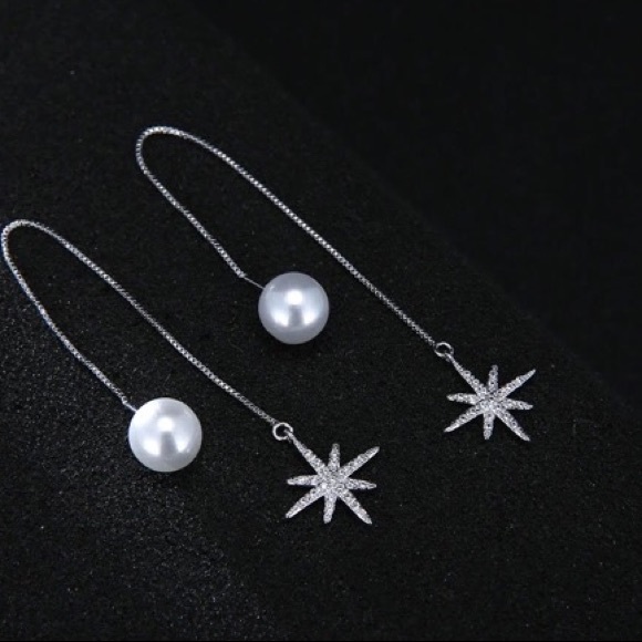 Long Drop Star and Pearl Earrings - Picture 3 of 4